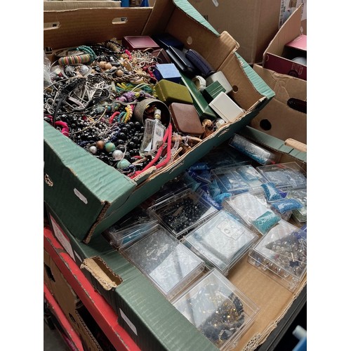 204 - A box of costume jewellery and a box of jewellery making items, beads, etc.