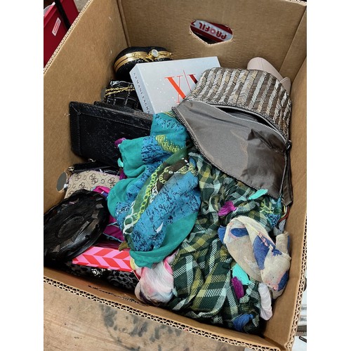 145 - A box of handbags and scarves etc