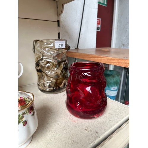 1037 - Two Whitefriars glass vases.