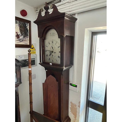 1016 - An 8 day long case clock, Ja's Lunan Aberdeen Scotland, with weights, pendulum & door keys.