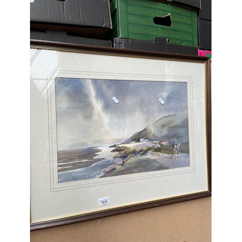 1018 - Watercolour, coastal scene, by G. Win Davies, framed and glazed.