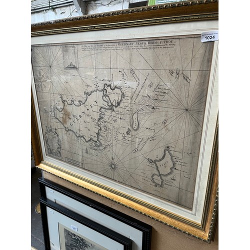 1024 - Eman Bowen, 18th century map, Channel Islands, 70cm x 50cm.