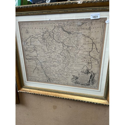 1023 - Eman Bowen, 18th century map, '... North West Side of Germany...', 43cm x 34cm, framed.