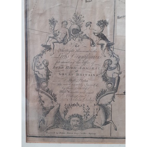 1024 - Eman Bowen, 18th century map, Channel Islands, 70cm x 50cm.