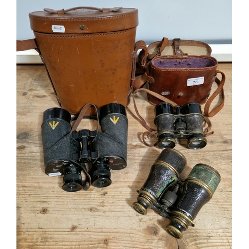 76 - Three pairs of vintage binoculars, one WWII Canadian and two WWI era.