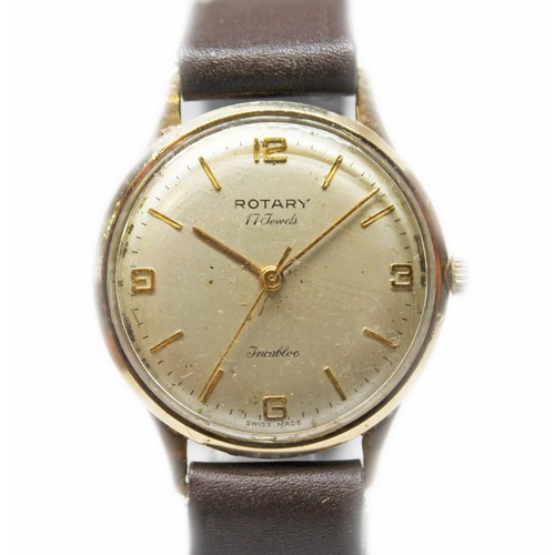 49 - A Rotary 9ct gold wristwatch, crica 1960s, case diam. 32mm, 17 jewel manual wind movement, later lea... 