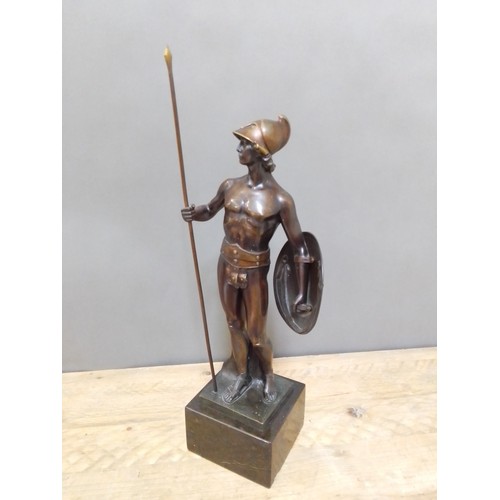 155 - Rudolf Kuchler (1867-1954), modelled as a Greek soldier on marble base, Vrais Bronce foundry mark, h... 