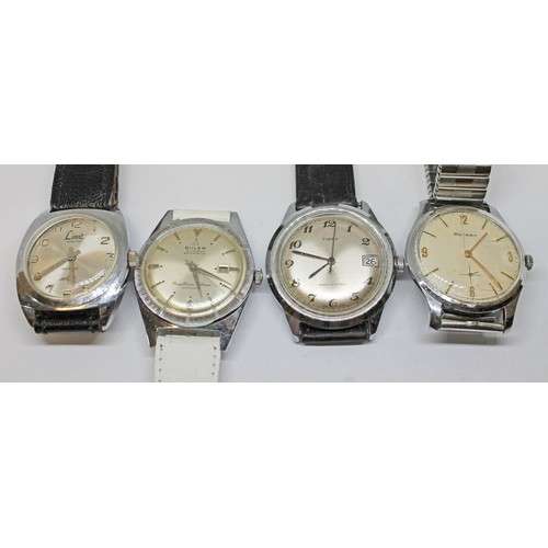 36 - Four vintage mechanical watches comprising Limit, Buler, Timex and Rotary.