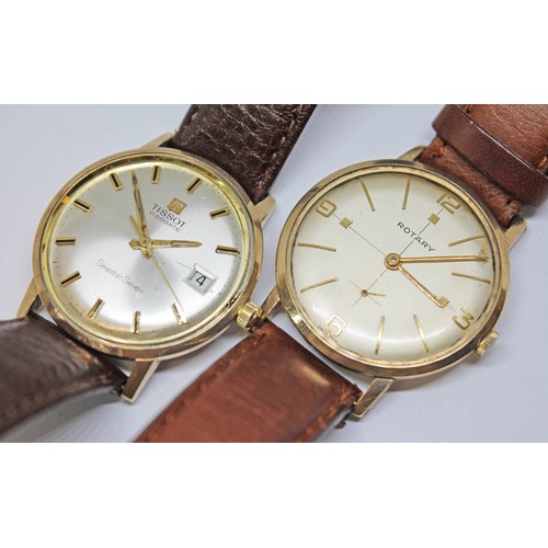 Two hallmarked 9ct gold wristwatches Rotary Tissot diam. 33mm