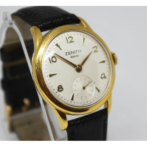 21 - A Zenith Sporto gold plated wristwatch, circa 1960, case diam. 34mm, leather strap.