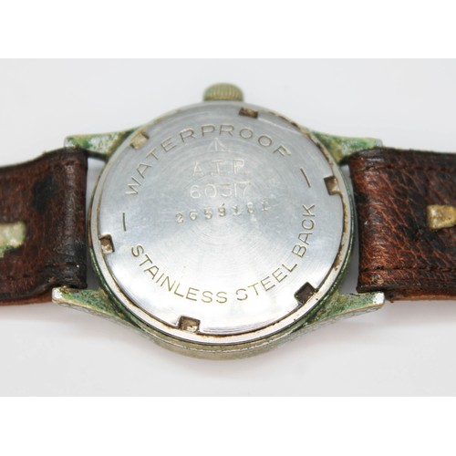 22 - A WWII British Moeris ATP (Army Trade Pattern) wristwatch, circa 1940, case diam. 34mm, Swiss 15 jew... 