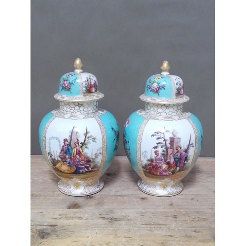 114 - A large pair of Helena Wolfsohn porcelain vases with covers, each with monogram to base, height 42cm... 