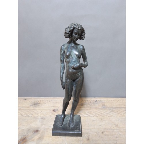 152 - A resin sculpture formed as a female nude, signed Ronald Moll, Ilfracombe, height 51cm.