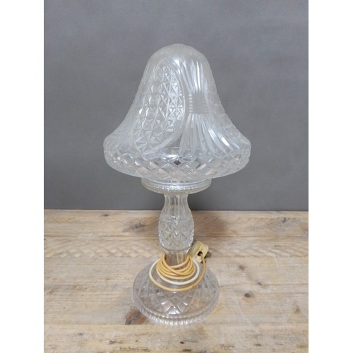 133 - A 1920s cut glass mushroom lamp, height 45cm.