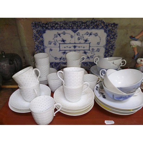 181 - Assorted Royal Copenhagen cups and saucers, together with a pierced Demitasse tray (as found).