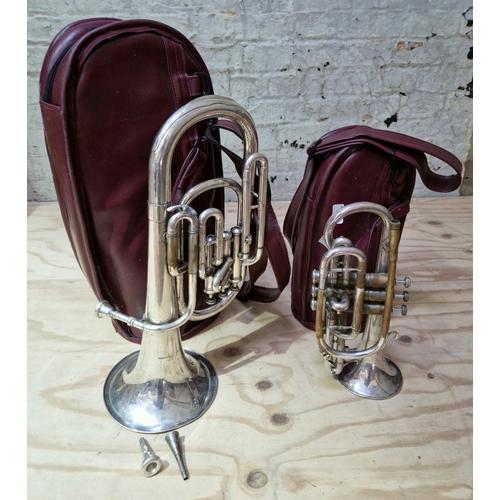 196 - A Lark euphonium with mouthpiece and case together with a Chinese trumpet with case.