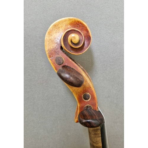 204 - A late 19th/early 20th century violin stamped
Stainer to back, 2 piece back, length 357mm, with
case... 