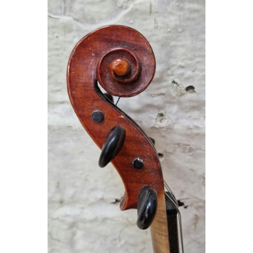 205 - A Stradivarius copy violin, two piece back, length 360mm, in case with bow.