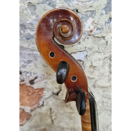 208 - A German violin, labelled 'Copy of Antonius Stradivarius', two piece back, length 395mm, with case.