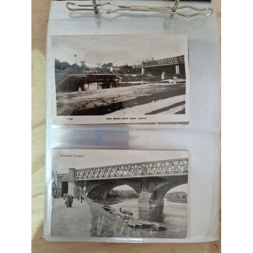 215 - An album containing approximately 99 early 20th century monochrome Preston postcards.