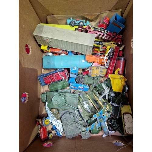 249 - A box of die cast model vehicles, mostly Dinky, some Corgi and Matchbox.