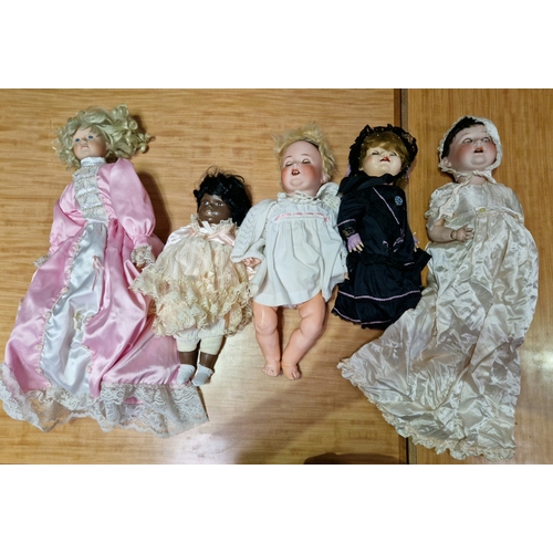 251 - A group of 5 vintage dolls to include Armand Marseille etc.