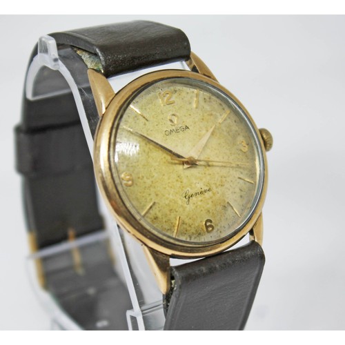 11 - An Omega 9ct gold wristwatch, circa 1960, case diam. 34mm, signed champagne dial, numerical and bato... 