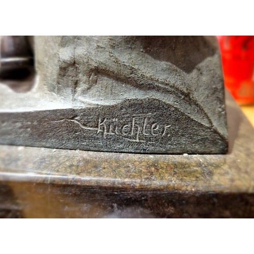 155 - Rudolf Kuchler (1867-1954), modelled as a Greek soldier on marble base, Vrais Bronce foundry mark, h... 