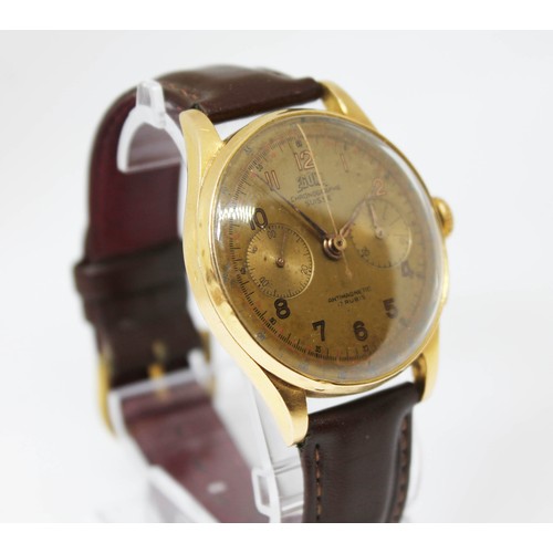 6 - An Egona 18ct gold chronograph wristwatch, circa 1950s, diam. 36mm, signed dial with Arabic numerals... 