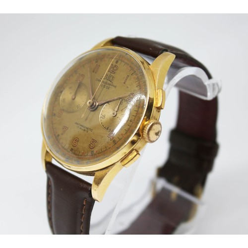 6 - An Egona 18ct gold chronograph wristwatch, circa 1950s, diam. 36mm, signed dial with Arabic numerals... 