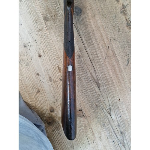 16 - An antique percussion rifle with curved walnut butt, 101cm long, barrel sealed. Note:- no in-house P... 