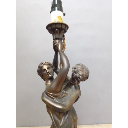 149 - A late 19th century weight spelter lamp base, height 53cm.