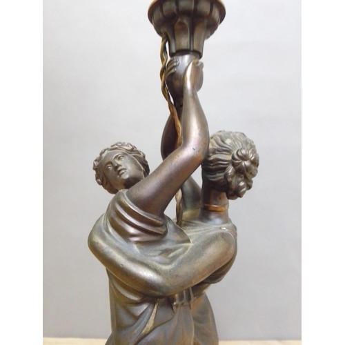 149 - A late 19th century weight spelter lamp base, height 53cm.