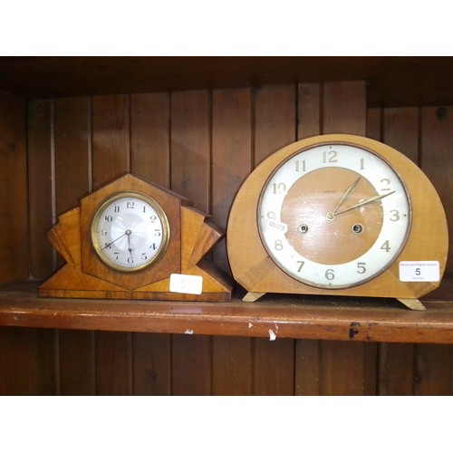 5 - An Art Deco mantle clock and a Smith's mantle clock.