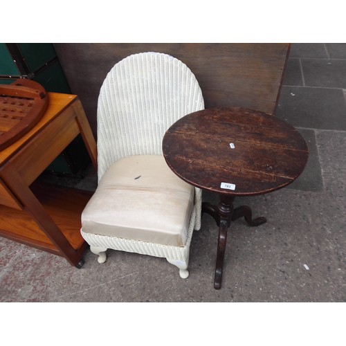 783 - A Lloyd Loom bedroom chair, a Georgian oak tripod table and an Edwardian mahogany framed mirror.