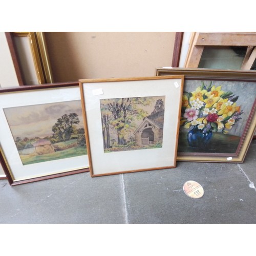 810 - Two North Yorkshire watercolours, signed lower right together with an oil on board still life.