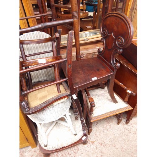 780 - A group of seven chairs comprising a 19th century mahogany hall chair, a child's carved oak armchair... 