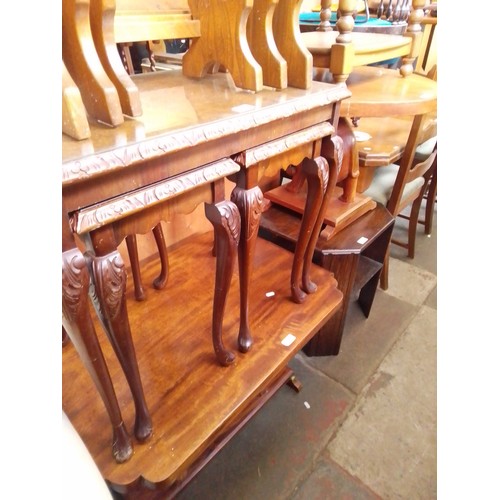 790 - Various items of furniture; two African elephant tables, walnut nest of tables and an oak two tier o... 