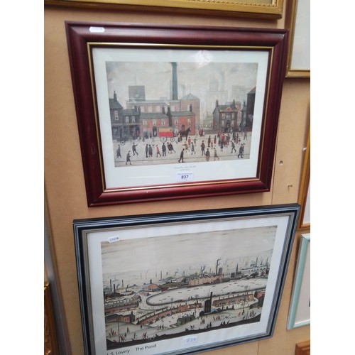 837 - Two prints after L.S. Lowry, 'Coming Home From The Mill' & 'The Pond' , each framed and glazed.