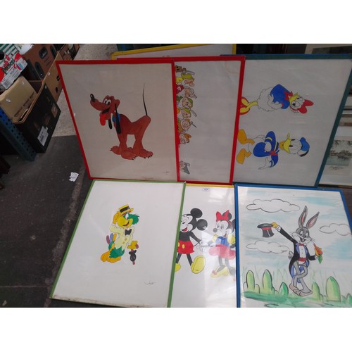 819 - Seven paintings depicting Disney characters.