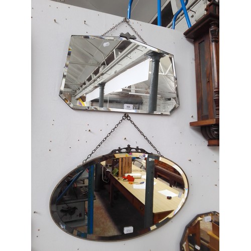 846 - A 1930s Art Deco wall mirror together with an early 20th century oval mirror.