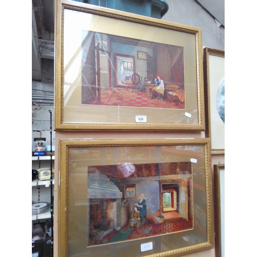 838 - Early 20th century school, pair of oil on boards, interior scenes, signed S.J. Rowe, each framed and... 