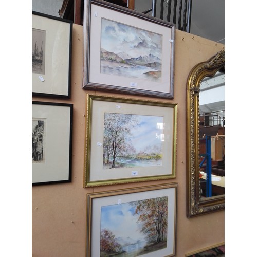 843 - 3 watercolours by Chris Urqhart, landscape scenes, each framed and glazed.