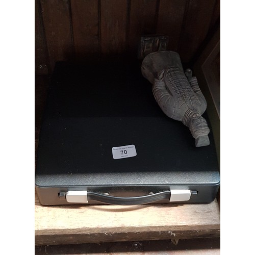 70 - A Silver Reed portable typewriter together with a comical print 'The Three Ages of Woman' and a Chin... 