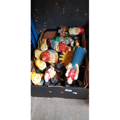 110 - A box of pottery gnomes and Snow White, etc.