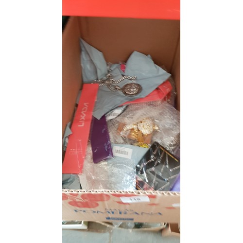 118 - A box of modern costume jewellery to include body piercing items etc.