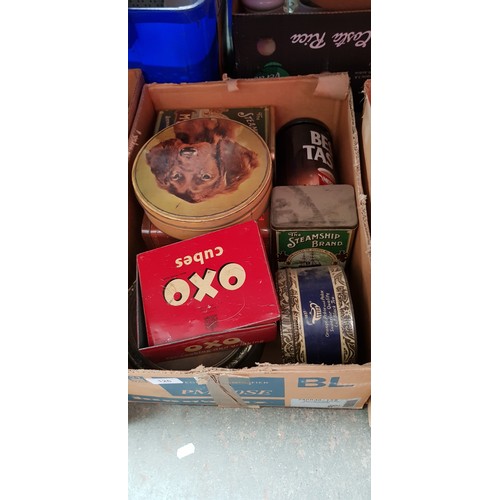 126 - A box of vintage tins to include Oxo, etc.