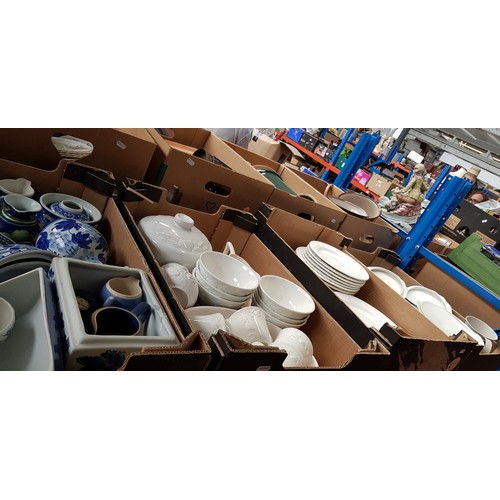 115 - 2 boxes of Italian china / ceramics, 1 box of blue and white and 1 box of misc ceramics and china.