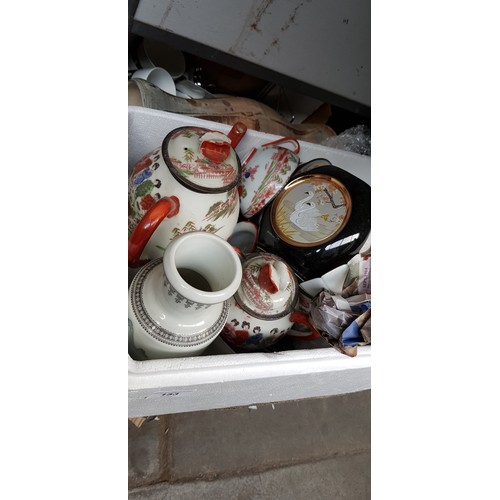 153 - Two boxes of assorted pottery and porcelain including Oriental, studio, etc.