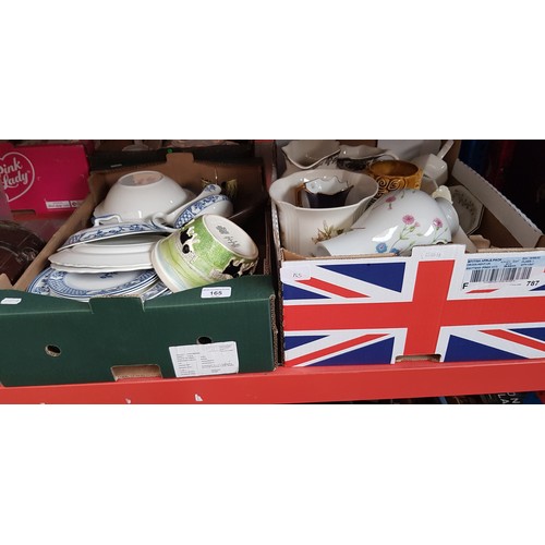 165 - Two boxes of pottery, plates, jugs, tureen, bowls, etc.